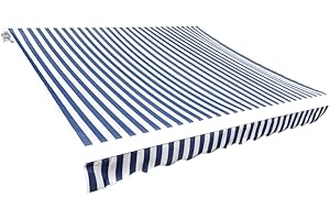 puraday Tissu de rechange pour store 5 x 3 m - Bleu et blanc - Tissu de store imperméable en polyester avec revêtement PU