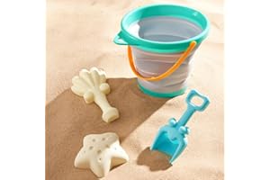 TLHWIN Wytrzymały zestaw zabawek plażowych, zestaw zabawek do piasku dla dzieci, składane silikonowe wiadro z łopatkami i piaskiem w kształcie muszli (niebieski)