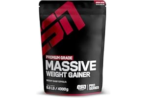 ‎ESN ESN Massive Weight Gainer, Vanilla Ice Cream, 4 kg, ideal für die Massephase, bis zu 536 kcal pro Portion, Pulver zum Masseaufbau und Zunehmen - made in Germany