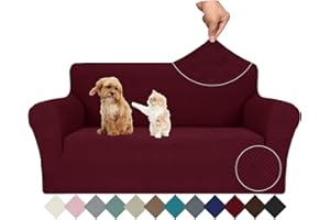 ‎YSTYLE Ystyle Stretch Sofa Überzug 2 Sitzer, Sofabezug rutschfest Mit Armlehne, Elastische Couch Überzug Jacquard, Universal Sofa Cover Moderne, Sofaschoner Hund Katze Für Wohnzimmer, Weinrot