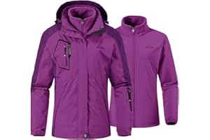 YSENTO Damen 3-in-1 Skijacke Winter Fleecejacke wasserdichte Winddichte Warme Funktions Outdoor Softshell Jacke mit Abnehmbarer Kapuze