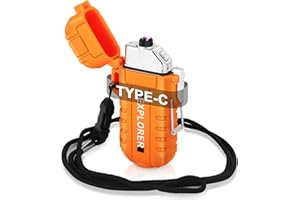 jutyum Mechero eléctrico,Kit de mecheros de Doble Arco Resistente al Agua y al Viento,USB Mechero Recargable con Linterna,Tipo C Encendedor Electrico para Camping,Senderismo,Equipo de Supervivencia