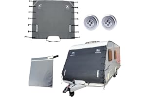 Luolety Copertura anteriore universale impermeabile resistente ai raggi UV per roulotte, 210 x 175 cm, con 2 luci di emergenza a LED, borsa portaoggetti