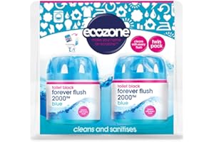 EcoZone Forever Flush 2000 Blue Toilet Blocks, Eco Friendly Alternative to Loo Rim Hangers, Cistern Capsules Clean & Descale WCs, Natural Vegan & Non Toxic Cleaner, Recyclable Plastic (Set of 2)