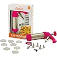 DECORA 0142010 Cookie Press with 13 Pattern Discs and 8 NOZZLES, Plastica, Silver/Pink