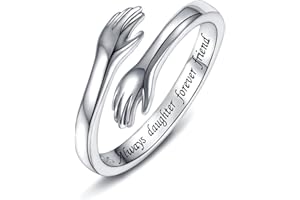 WONVIN COLLECTION 925 Sterling Silber Umarmungsringe für Frauen, I Love You Forever Love You Mutter Geschenk Schwester Geschenke Gravierte Worte Umarmung Hände Offener Ring