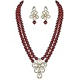 I Jewels 18k Gold Plated Indian Wedding Bollywood Kundan & Pearl Studded Necklace Jewellery Set For Women (ML311)