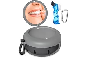 SEANCHEER Caja de baño para dentaduras postizas, estuche de retención para aparatos ortopédicos, caja de retención portátil a prueba de fugas, kit de limpieza de dentaduras postizas con mosquetón de cepillo
