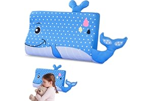 BOUFEIDA Kinderkissen, Schlummerkids Kissen, 46 x 26 x 7cm Kinderkopfkissen, Komfortkissen Kinder, Ergonomisches Kissen Kinder, Atmungsaktiv und Hautfreundlich, Kleiner Blauwal