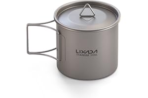 Lixada Titanium Topf Camping Titanium Becher Tragbar Klappgriff Outdoor Tasse Wasser für Picknick Wandern