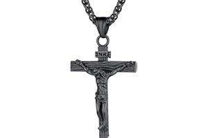 U7 Collar Personalizable de Cruz INRI Crucifijo con Jesús, Material Acero Inoxidable, con Cadena Espiga/Cordón, Joyería Religiosa para Hombres y Mujeres