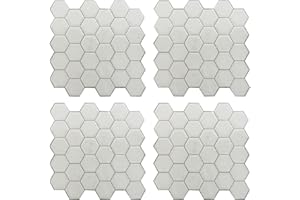 RoomMates StickTiles TIL3458FLT Pearl Hexagon Peel and Stick Backsplash Tiles - 4 Per Pack, 10.5x10.5