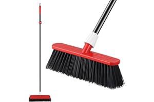 Mitclear Escoba de Jardín Resistente con Mango Telescópico(145cm), Cepillo de Jardín con Cerdas Rígidas, Escoba de Barrido al Aire Libre para Limpiar Jardín, Calle, Hojas