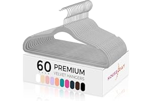 HOUSE DAY Szare wieszaki na ubrania, 60 sztuk, aksamitne wieszaki na ubrania, antypoślizgowy filc, oszczędność miejsca, czarny wieszak premium, obracany o 360°