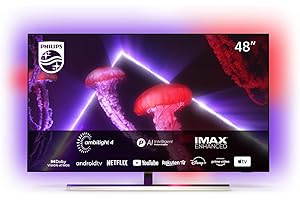 Philips 48OLED807 121 (48 Zoll) Fernseher (4K UHD, OLED, HDR10+, 120 Hz, Dolby Vision & Atmos, 4-seitiges Ambilight, Smart TV Mit Google Assistant, Works with Alexa, Triple Tuner, Silber)