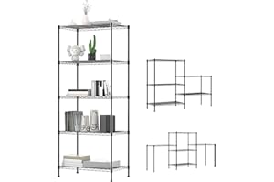 Yiyai Heavy Duty Shelving Units, 5 Tier Adjustable Metal Wire Storage Rack for Kitchen Garage Pantry Living Room Warehouse, 455KG Max Weight, 35 cm D x 60 cm W x 150 cm H