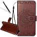 Produktbild Flip Lederhülle für Huawei Mate 10,Kunstleder Hülle für Huawei Mate 10,Leeook Retro Elegant Braun Totem Blumen Muster Malerei Weich Silikon Back Cover Pu Leder Magnetverschluss Klapphülle Wallet Handytasche im Bookstyle mit Ständerfunktion und Kartenfächer Lanyard Schutzhülle Brieftasche Etui für Huawei Mate 10 + 1xSchwarz Eingabestift-Totem Blumen,Braun
