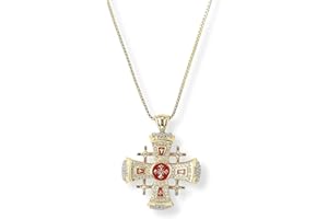 Nazareth Store Crusaders Jerusalem-Kreuz-Anhänger-Halskette, vergoldet, 18 Karat Emaille, kristallisierte Steine, 3,3 cm