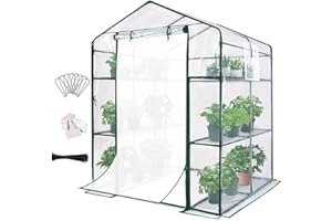 Quictent Gewächshaus 143x143x195cm,Stabil Foliengewächshaus Winterfest mit Netztür und Fenster,3 Etagen mit 12 Ablageflächen,Tomatengewächshaus für Garten Balkon,Transparent