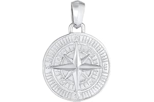 Kuzzoi Ciondolo in argento (30 mm) bussola per catene in argento sterling 925, collana marittima, accessorio motivo rosa dei venti per uomini, Argento sterling