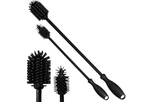 kprice® (2 PC) Flaschenbürste Silikon Set, Flaschenreiniger, Reinigungsbürste Flasche, Spülbürste Bürste Lang Kuche, Babyflaschen, Bottle Brush Baby, Bürstenreiniger Flaschen (schwarz)