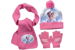 KSOPSDEY 3Stücke Froze-N Minnie Mütze Schal Handschuhe,Froze-N Minnie Wintermütze Set,Winter Herbst Frühling Schal Strickmütze Handschuhe Kombiset Tolle Geschenkidee für Mädchen