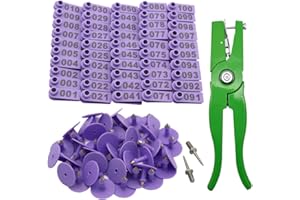 APLAYFULBEE Sheep Ear Tag 001-100 Number Plastic Livestock Tags Goat with Punch Applicator Plier Tools and 2Pcs Ear Tag Pins (Purple)