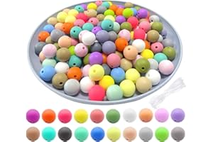 AYWFEY 100 perline in silicone da 12 mm, perline rotonde in 20 colori in silicone per kit di creazione di portachiavi, perline in silicone in gomma, perline focali in silicone per collane e bracciali