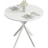 HOMCOM Round Dining Table for 2 People Modern Style White | Small Kitchen Table, Cross Steel Legs, for Dining Room, Living Ro