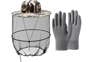 MWUMRCM Cappello da Apicoltore, Con guanti in gomma antiscivolo, Cappello Anti-zanzare Insetti, Cappello da Apicoltore con Velo per Uomo Donna Pesca All'aperto e Viaggi in Campeggio (2 pezzi)