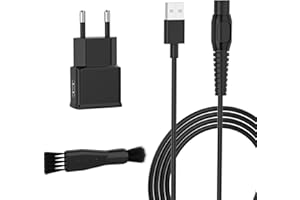 VOLTWAVE 5V Caricabatterie Rasoio Elettrico per Philips One Blade QP2734 QP2724 QP2824 QP2834 QP4631 QP2720 QP4530 MG7910 MG9520 MG5910 MG9510, USB Alimentatore, Cavo 1.5m + 1 Spazzola