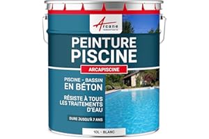 Peinture piscine, bassin béton, ciment, décoration, imperméable, bleu, blanc, gris, grise, jaune sable, noir, vert : Arcapiscine - 10 L Blanc - ARCANE INDUSTRIES