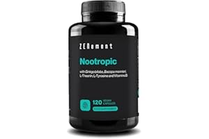 Nootropic, with Ginkgo biloba, Bacopa monnieri, L-Theanin, L-Tyrosine and Vitamins B, 120 Vegan Capsules | Memory, Concentration, Clear Thinking | Vegan, Additive Free, Allergen Free | Zenement