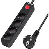 Aigostar Power Strip Sockets, 4 Socket Extension with Switch, 3 Metre Cable, Black