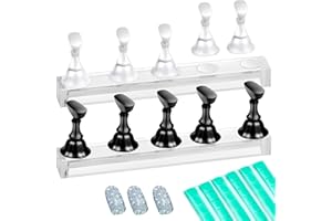 BLUESEABUY 2 zestaw do paznokci akrylowy stojak na paznokcie z 96 szt. wielokrotnego użytku kleju (czarny + biały)