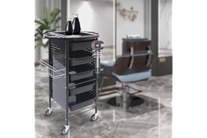SHIYINGE Profi Friseurwagen Arbeitswagen Rollwagen Rollcontainer Trolley Kosmetikwagen Bedienungswagen Friseur Beauty Salons Stapel Kosmetikstudio Salon Multifunktional Mit FöHnhalter Körbchen RäDern Schwarz