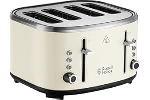 Russell Hobbs 4 Slice Toaster (Independent & Extra wide slots, 6 Browning levels, Frozen, cancel & reheat features with blue indicator light, removable crumb tray, Cream) Stylevia 26291