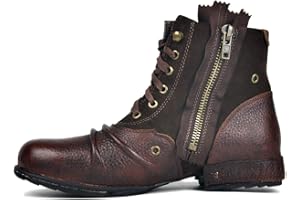 OSSTONE Chukka Stivali Cowboy Biker Boots Maschio Mens motociclo Botas cerniera su in Pelle Vitello Western retrò stile Uomo Stivali Stivaletti Boots OS-5008-8-IT