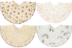 SZJIAHTM 4 Pack Of baby Toddler Soft Cotton Vintage Flower Print Feeding Drooling Breathable Bibs Adjustable Snap Teething Bibs For boys Girls 0-18 Months