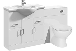 VeeBath Linx 1450 Vanity Unit Furniture Set, Wash Basin Bathroom Sink, WC, Toilet Pan, Soft Close, Quick Release Toilet Seat with Concealed Cistern-White (Flat Pack)