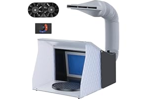 VELPAX Cabina di Verniciatura per Aerografo 5.2 m³/min, velocità Regolabile con Doppio Ventilatore, 4 LED, Giradischi 20cm - Portatile per Modellismo e Hobby Professionali con Tubo Telescopico