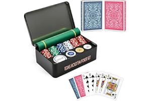 ONE BEST DEAL OBD Poker Set 200 Professional Casino Chips with Two Decks of Cards Dealer Blind Buttons Poker Mat & Metal Tin Box Complete Game Kit for Family Friends Parties Travel