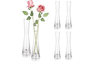 Hewory Vase à Fleurs en Verre Lot De 6, Vases à Fleurs en Verre, Vase à Bourgeons De 20cm, Vase à Tige Unique en Cristal Clair pour Centre De Table, Vases à Fleurs Hauts Et Fins pour Salon, Mariage