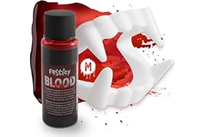 Festicy Sztuczna krew, 25 ml, w zestawie z zębami wampira, na Halloween, sztuczna krew i zęby wampira, dla dzieci w wieku 10-16 lat, zmywalna, sztuczna krew na Halloween, karnawał, prawdziwy wygląd