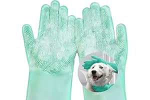 AMFUN Guanti da Toelettatura per Animali Domestici, Guanto per Gatti Cani, Guanti da Bagno in Morbido Silicone con Spazzola A Setole Morbide per Cani Gatti Coniglio