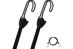 DRERIO 2 Pcs Bungee Cord with Hook 1m Heavy Duty Bungee Straps, Luggage Tie Downs Black Elastic Rope with Metal Hooks, Long Sizes Bundy Cord for Motorcycle Car Caravan Trunks Locking Load Securing