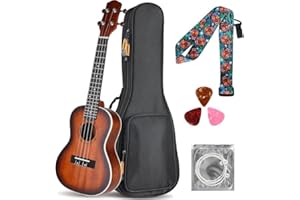 CLEVICH 23 Inch Ukulele Kit for Adults Concert Ukulele Mahogany Set with Gig Bag,Picks,Strings,Strap Accessories,Present for Beginner Graduation(Brown)