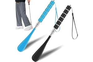 FLZONHUT Calzascarpe Lungo,2 Pezzi Telescopico Calzascarpe,Calzante Lungo con Comoda Impugnatura Calzascarpe Retrattile,Asta di Metallo 30-70 cm per Donne,Uomini,Anziani,Bambini（Blu e Nero）
