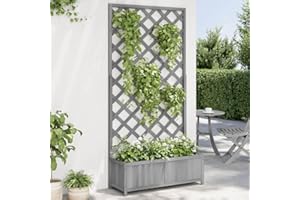 Myheimly Pflanzkübel mit Spalier Grau Massivholz Tanne 90 x 35 x 180 cm Gartenspalier Rankgitter Rankhilfe Pflanzkasten Blumenkübel