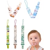 ZEXIJOW Set of 5 Clip Pacifier Holder for Baby, Adjustable Chain Baby Pacifier, Dummy Chain for Boys and Girls, One Piece Des